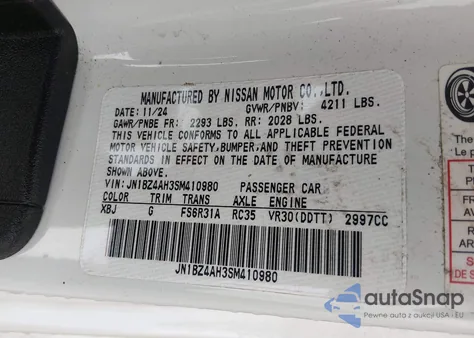 2025 Nissan Z Sport Manual Transmission from USA, damaged, VIN JN1BZ4AH3SM410980